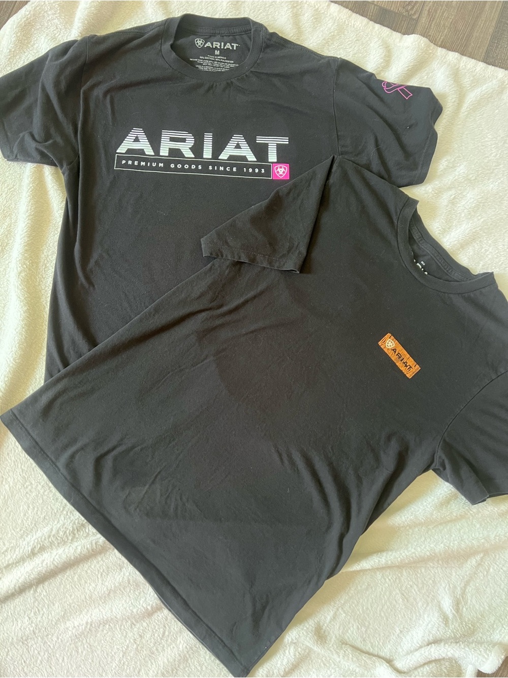 Ariat Black Short Sleeve Logo Tees with Pink & Orange Accents